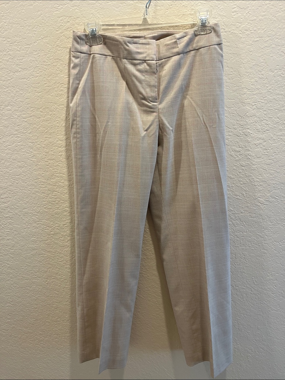 Ann Taylor Light Beige Plaid Straight-Leg Trousers